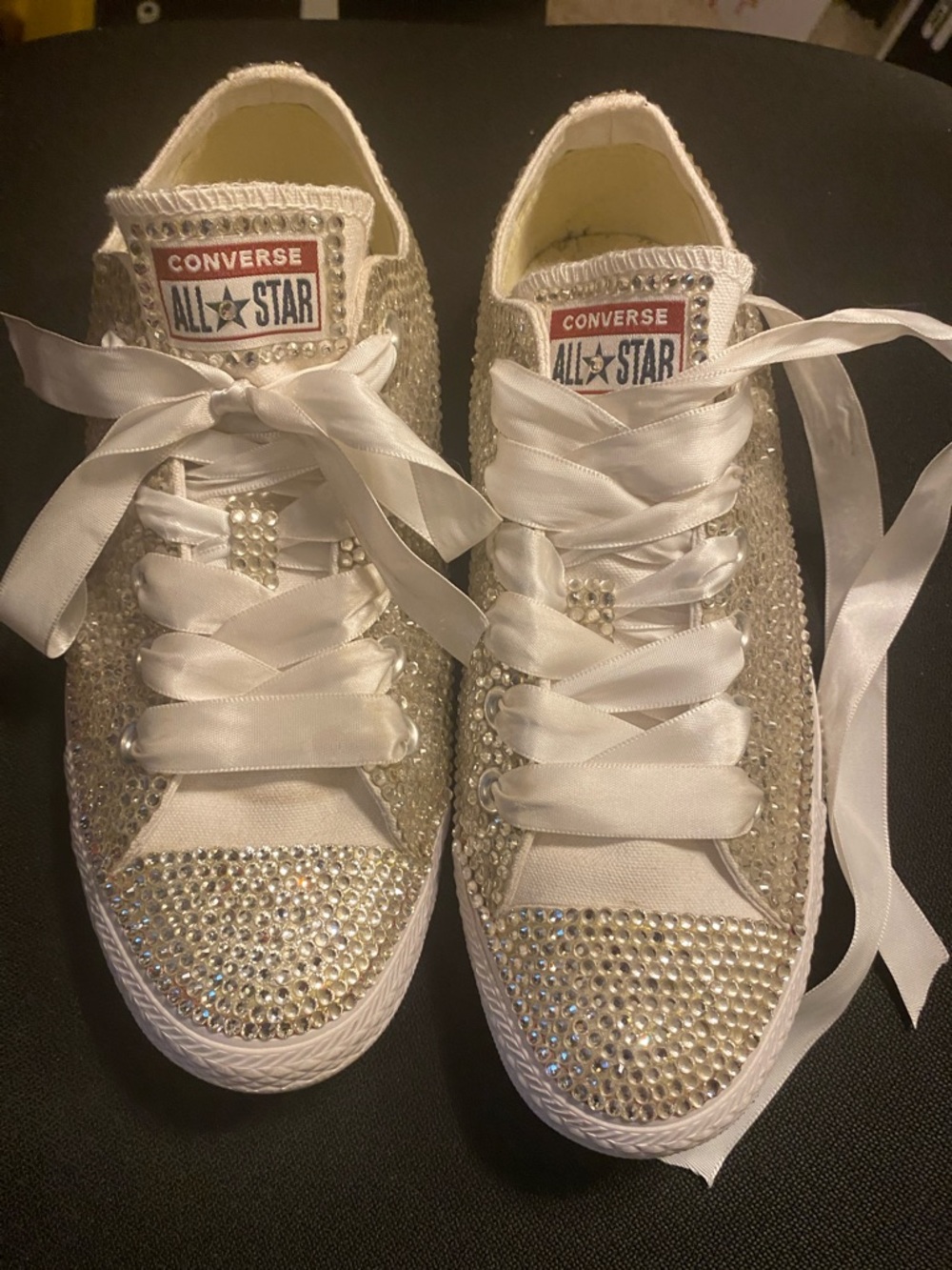 Converse All Star White and Silver Rhinestone Sneakers